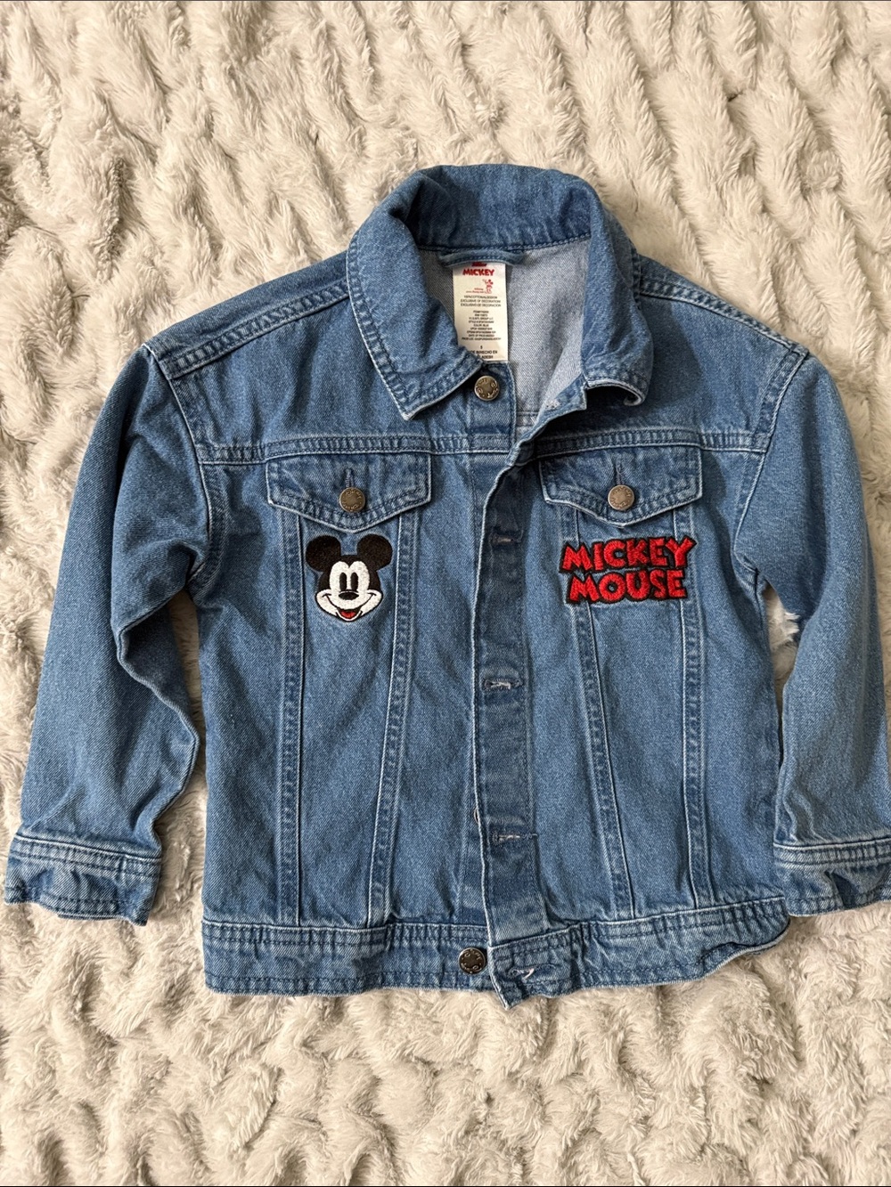 Disney Mickey Mouse Light Blue Denim Jacket with Embroidered Patch